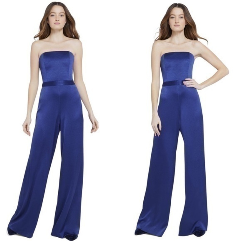 Alice + Olivia Athena Bustier Satin Strapless Blue Jumpsuit NWT